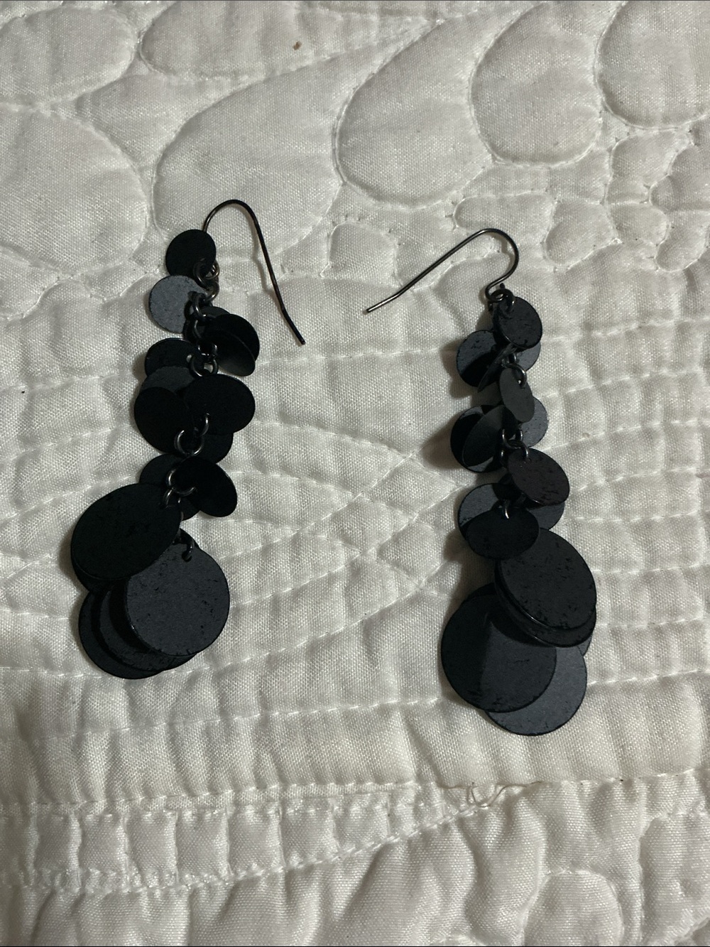 Black Dangle Sequin Cluster Earrings -